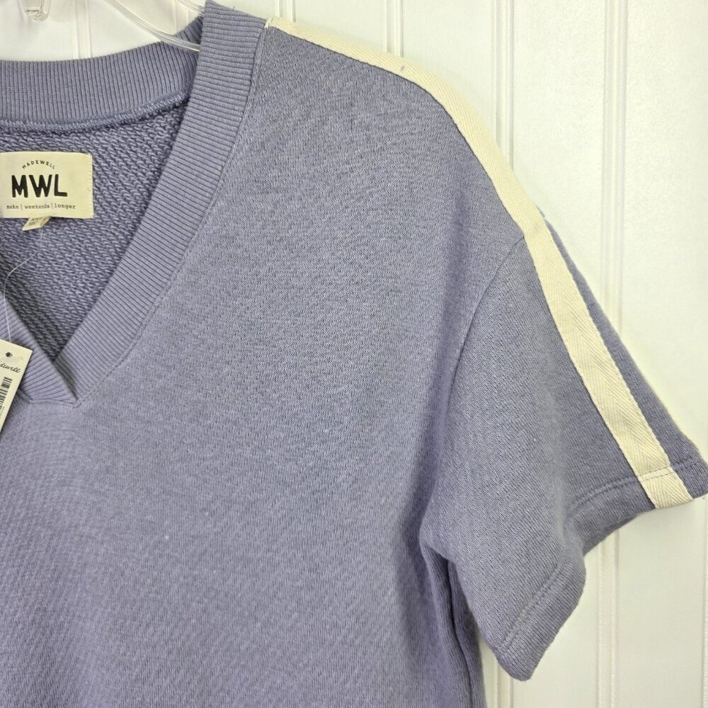 Madewell Top Womens XXS Purple Waffle Sweatshirt Short Sleeve Relaxed Fit Active - Picture 4 of 8